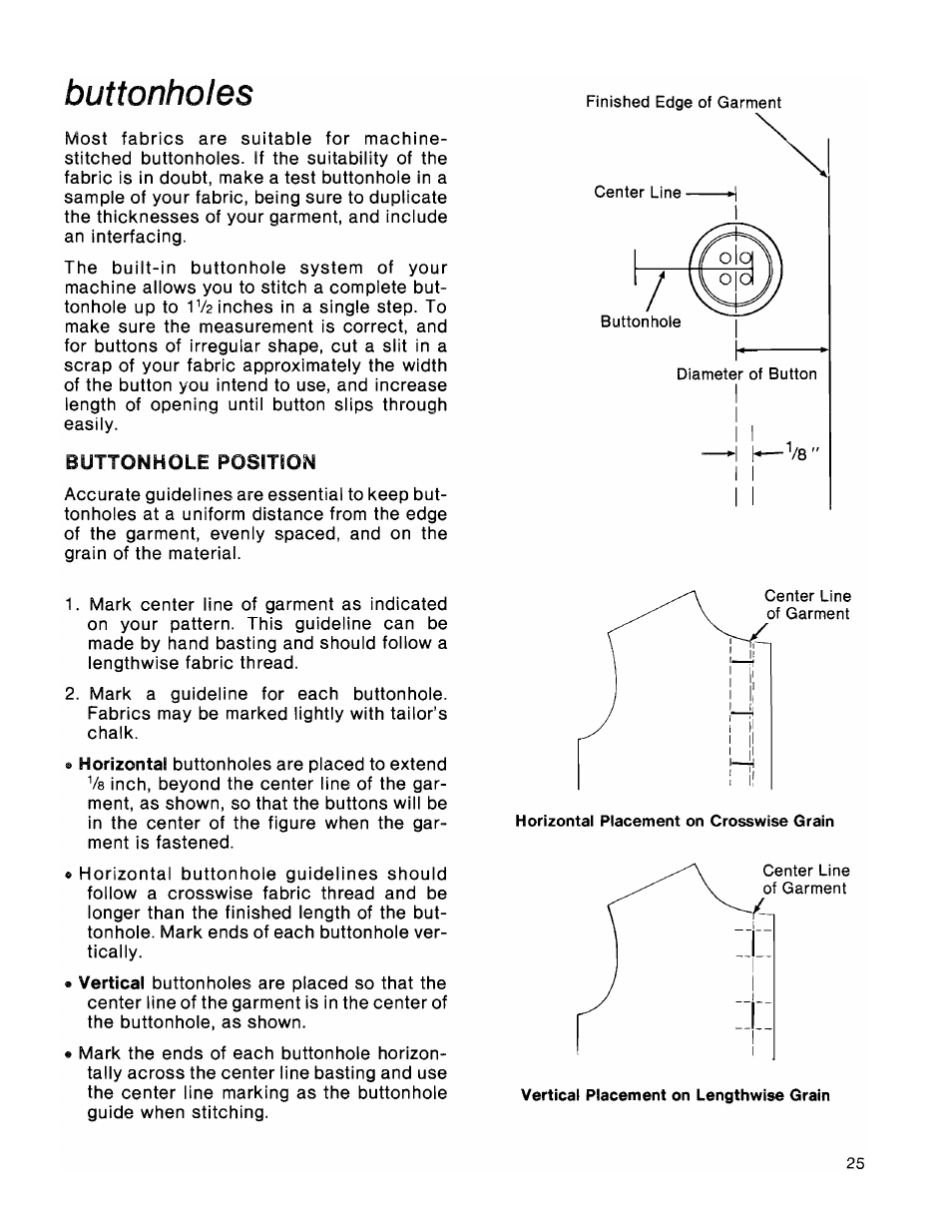 Buttonholes | SINGER 1036 Creative Touch User Manual | Page 30 / 66