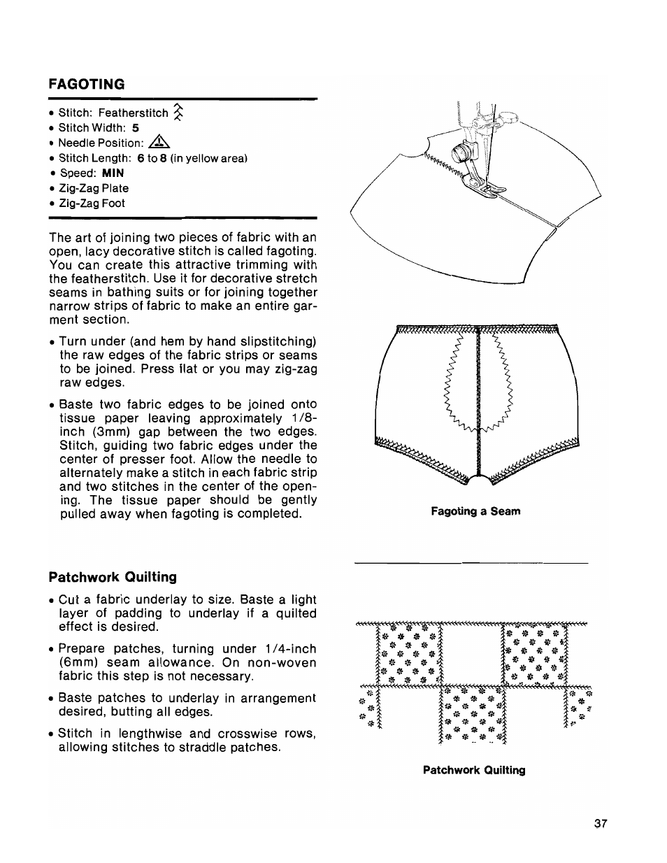 Fagoting, Patchwork quilting | SINGER 1036 Creative Touch User Manual | Page 42 / 66