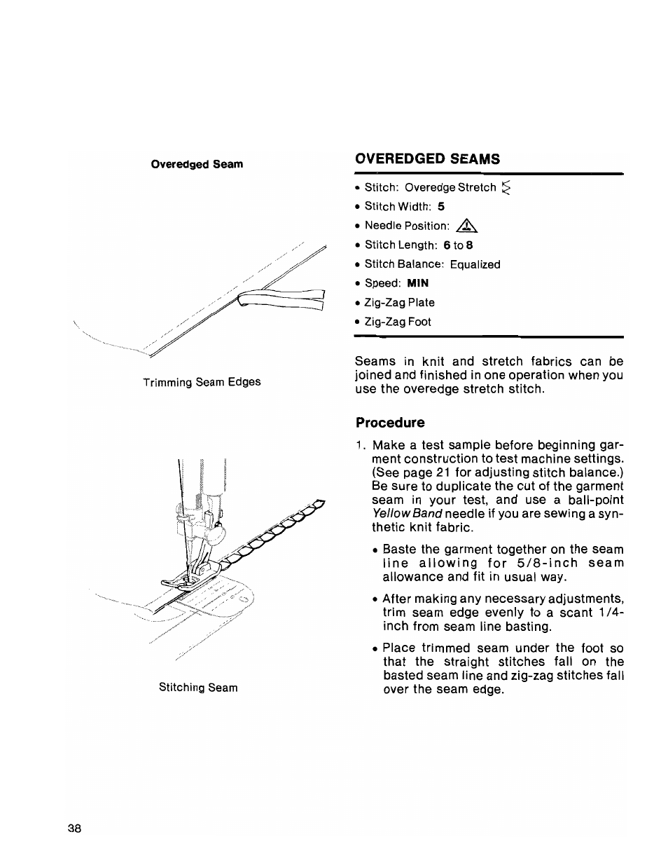 Overedged seams, Procedure | SINGER 1036 Creative Touch User Manual | Page 43 / 66