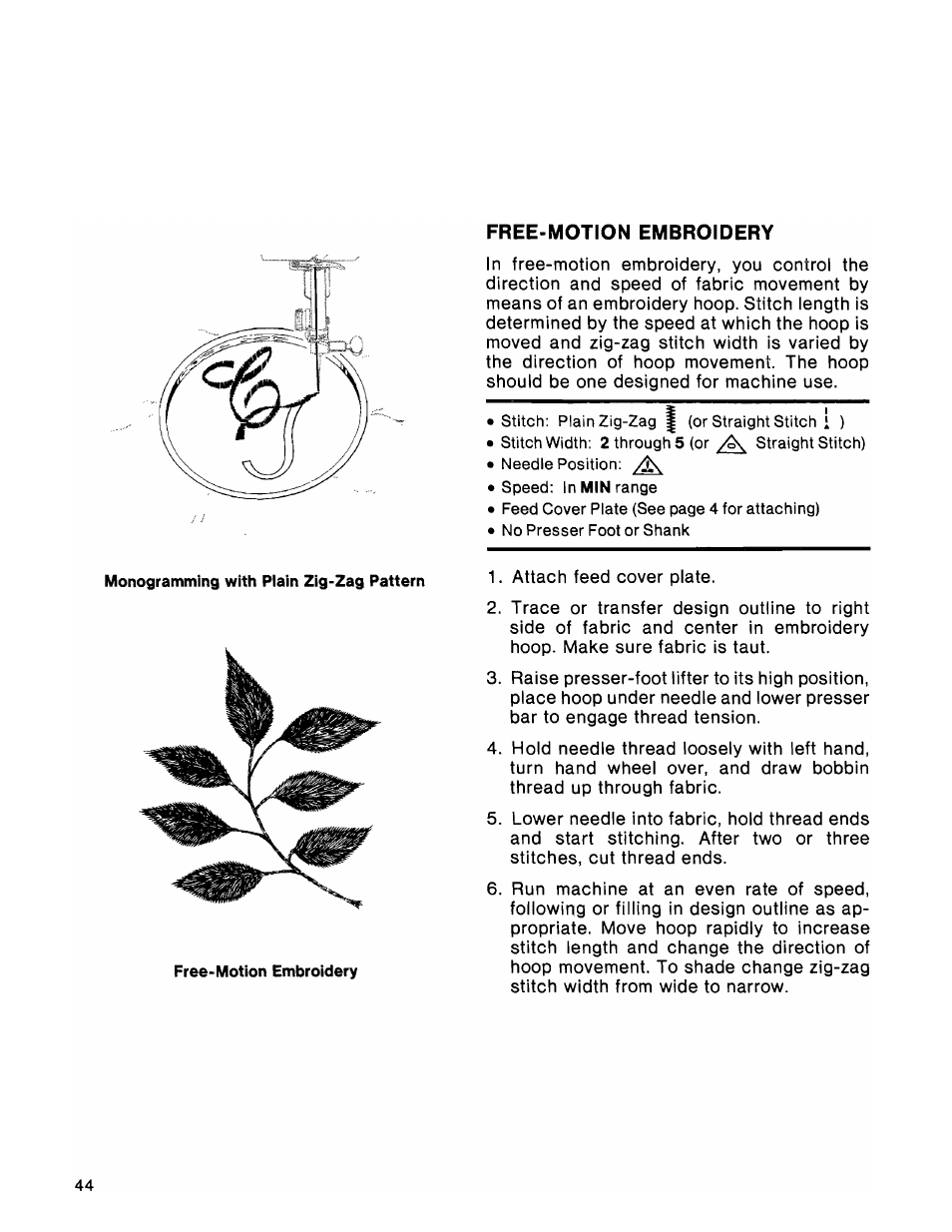 Free’motion embroidery | SINGER 1036 Creative Touch User Manual | Page 49 / 66