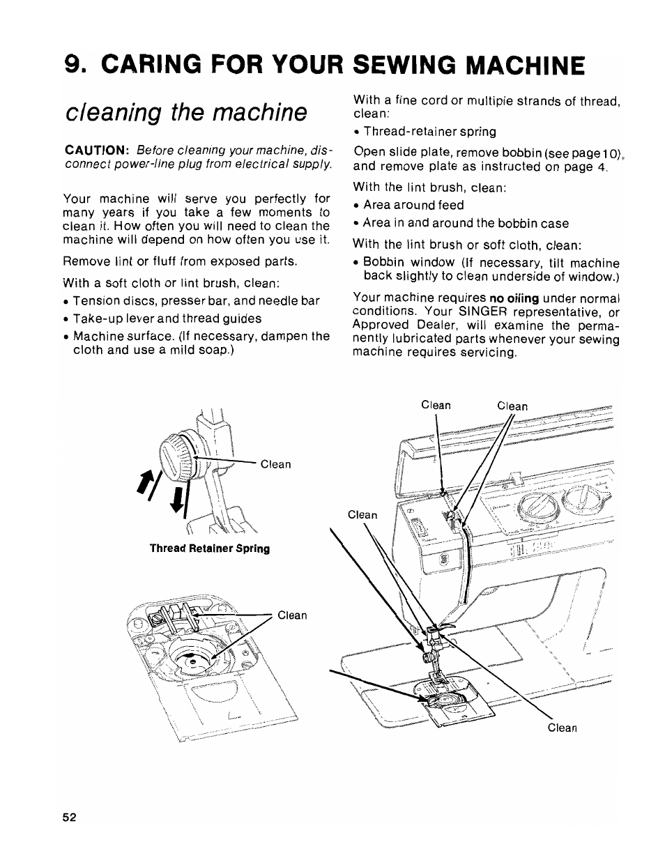 Caring for your sewing machine, Cleaning the machine | SINGER 1036 Creative Touch User Manual | Page 57 / 66