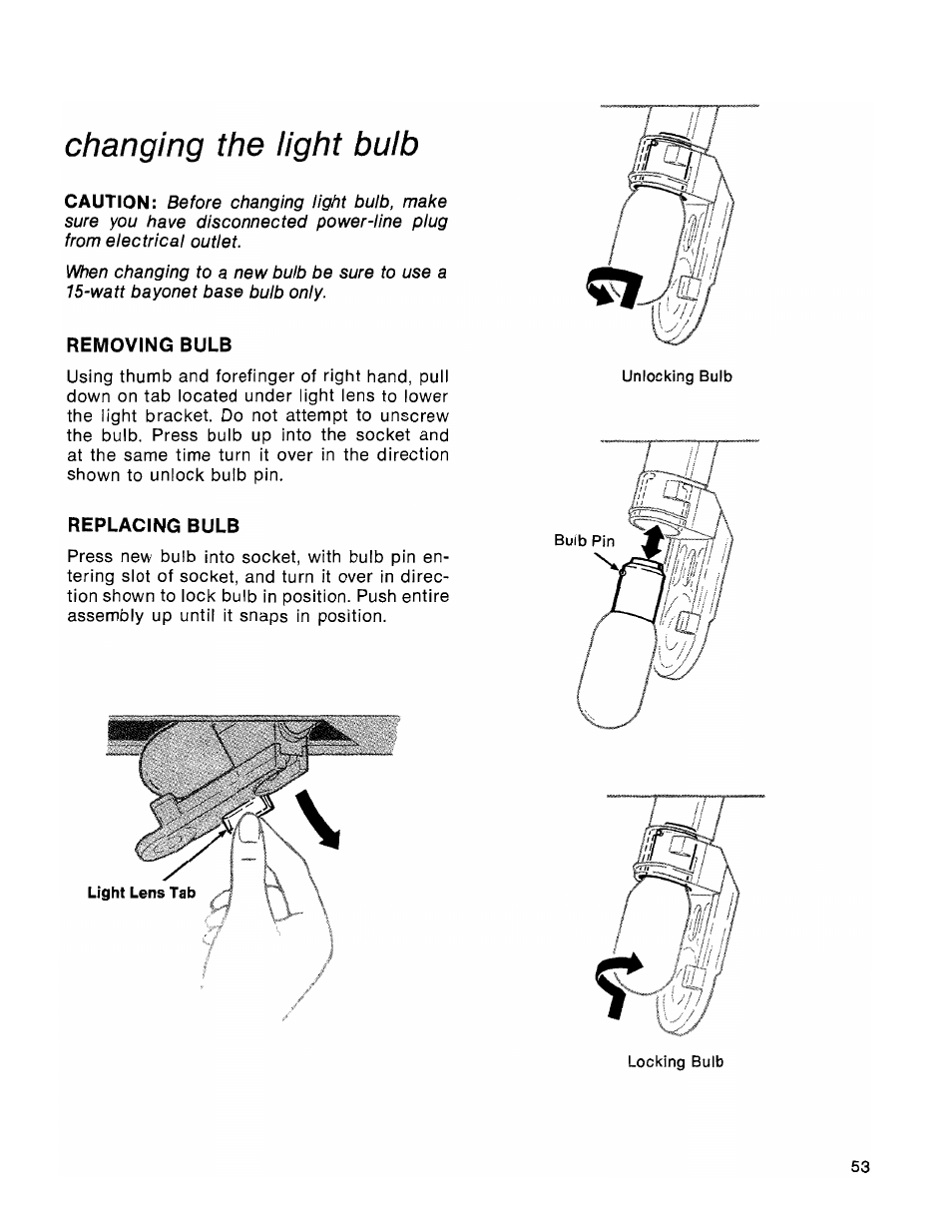 Changing the light bulb | SINGER 1036 Creative Touch User Manual | Page 58 / 66
