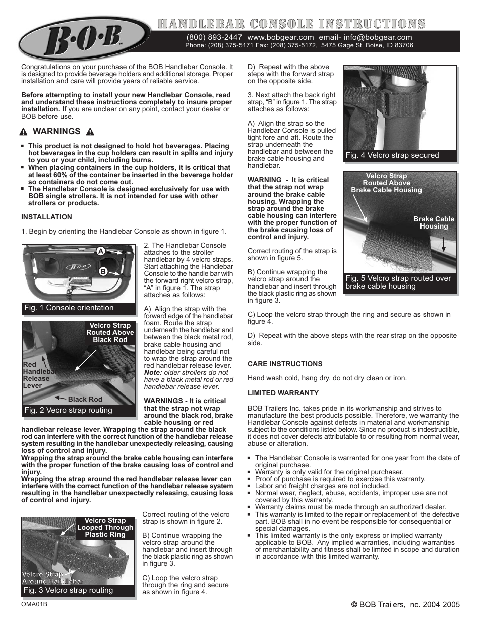 BOB Handlebar Console None User Manual | 1 page