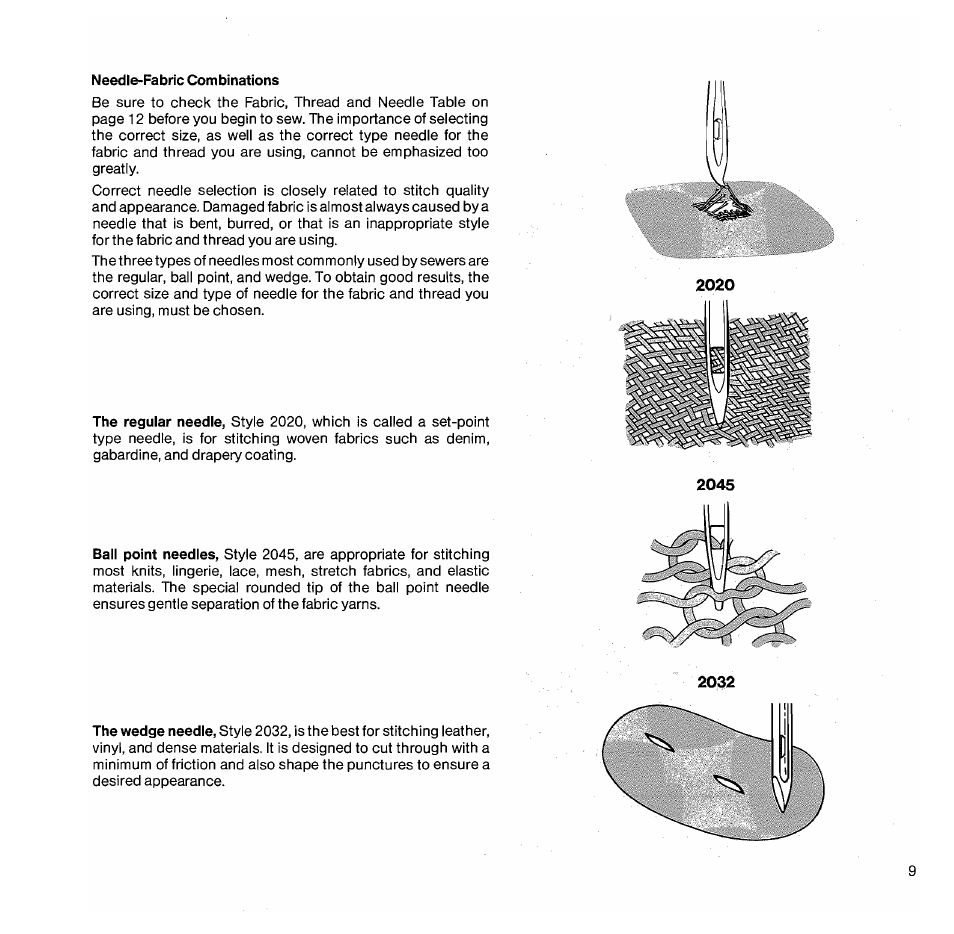 Needle-fabric combinations | SINGER 1050 User Manual | Page 10 / 85
