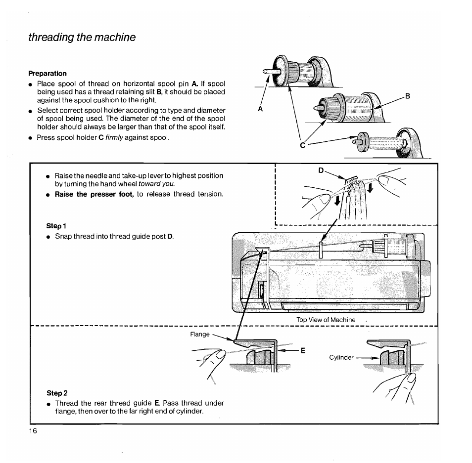 Threading the machine, Preparation, Step 2 | SINGER 1050 User Manual | Page 17 / 85
