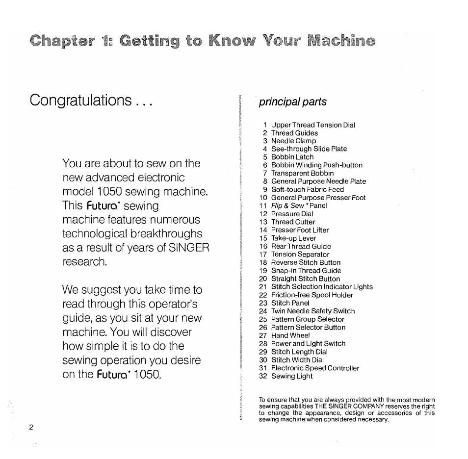 Bis^pier getting to know yoyr haehiiia | SINGER 1050 User Manual | Page 3 / 85