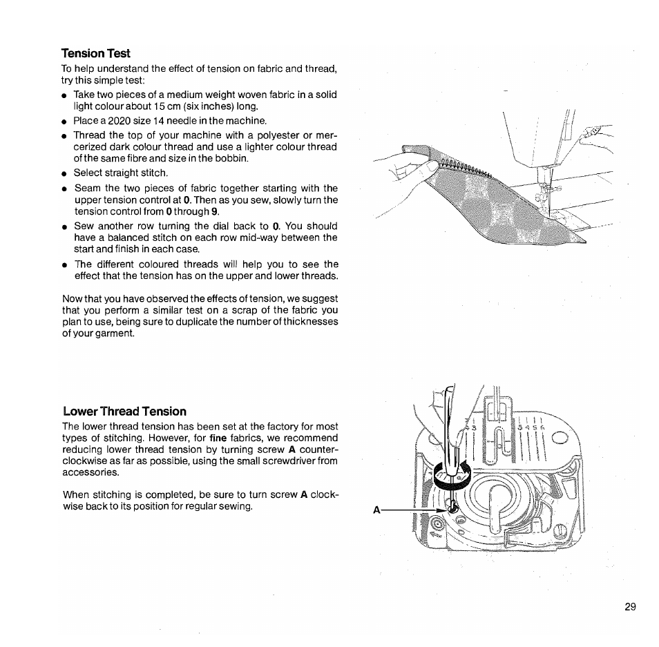 Tension test, Lower thread tension | SINGER 1050 User Manual | Page 30 / 85