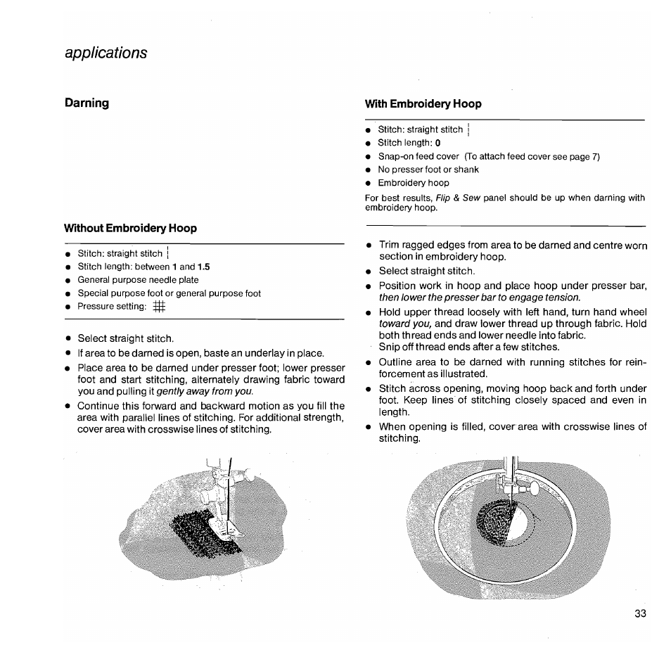 Applications, Flip, Darning | SINGER 1050 User Manual | Page 34 / 85