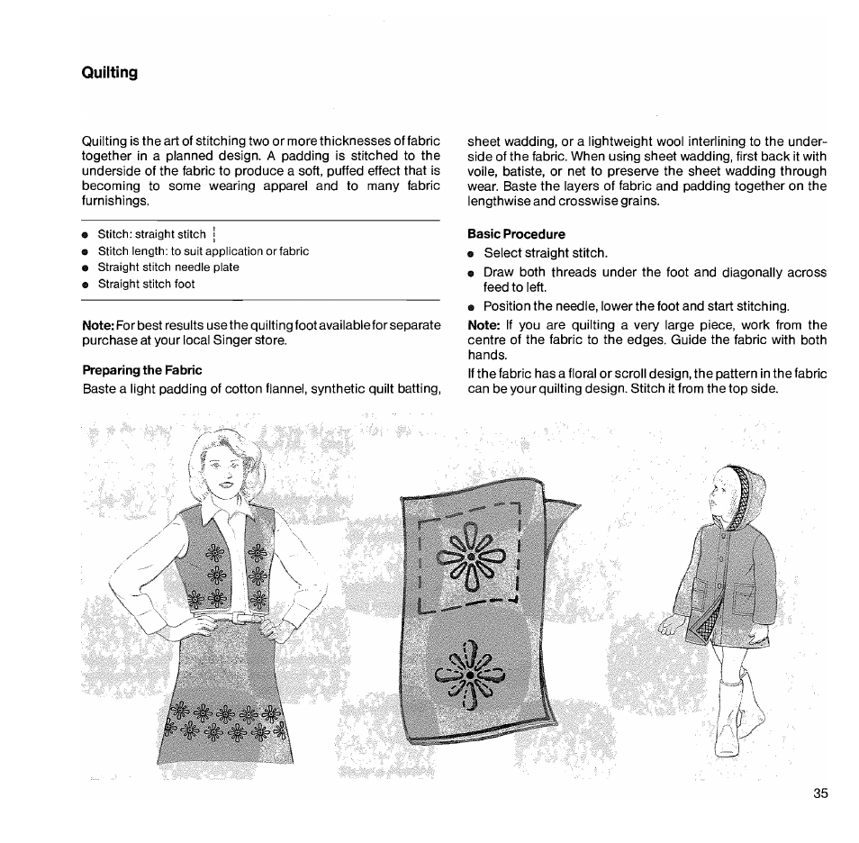 Quilting, Preparing the fabric, Basic procedure | SINGER 1050 User Manual | Page 36 / 85