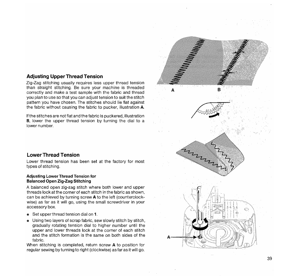 Adjusting upper thread tension, Lower thread tension | SINGER 1050 User Manual | Page 40 / 85