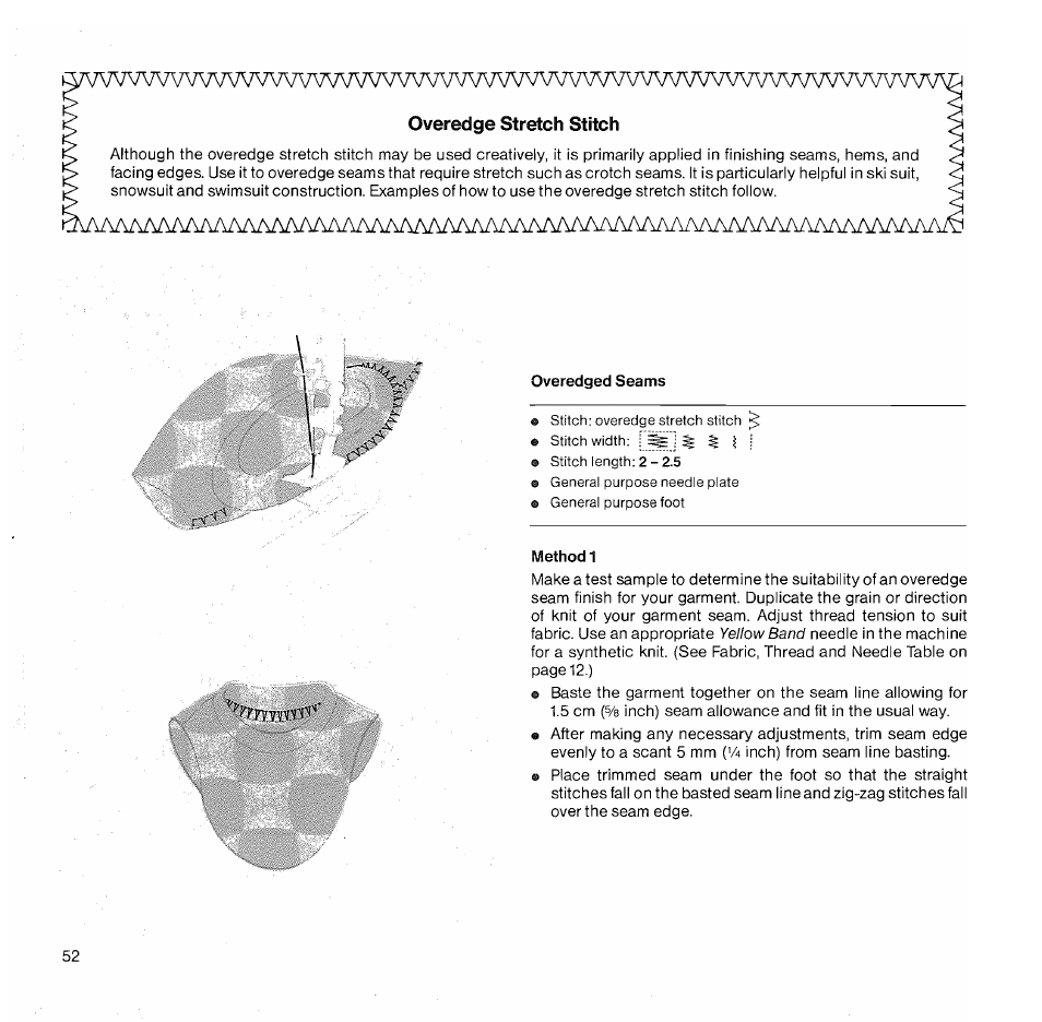 Overedge stretch stitch, Overedged seams, Method 1 | SINGER 1050 User Manual | Page 53 / 85