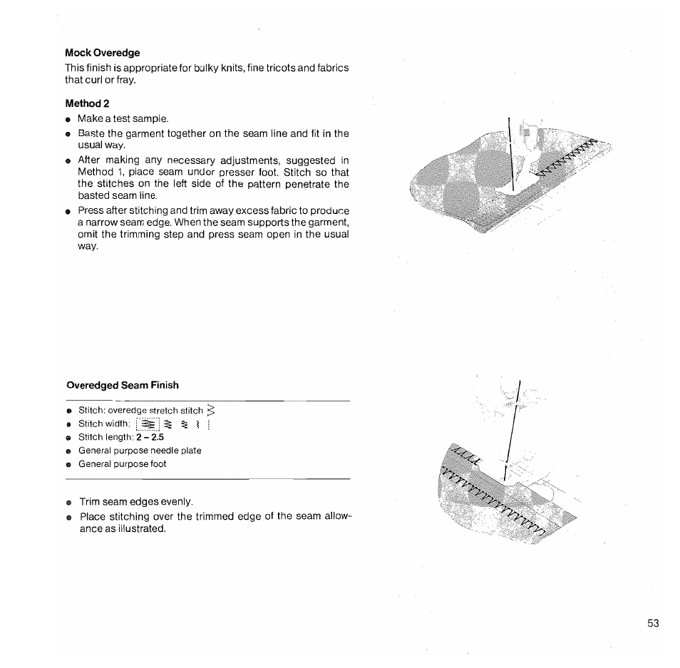 Mock overedge, Method 2, Overedged seam finish | SINGER 1050 User Manual | Page 54 / 85