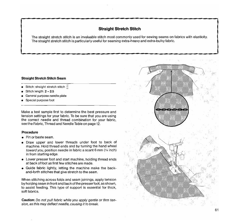 Straight stretch stitch, Straight stretch stitch seam, Seams | SINGER 1050 User Manual | Page 62 / 85