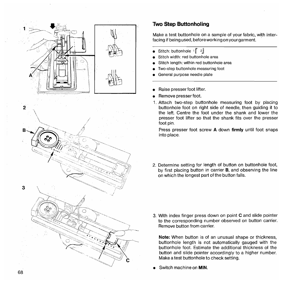 Two step buttonholing | SINGER 1050 User Manual | Page 69 / 85