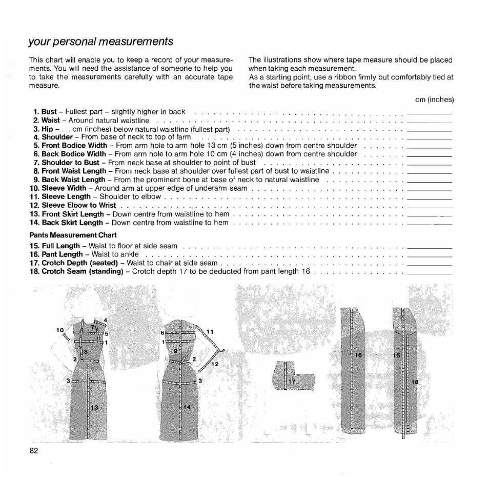 Your personal measurements | SINGER 1050 User Manual | Page 83 / 85