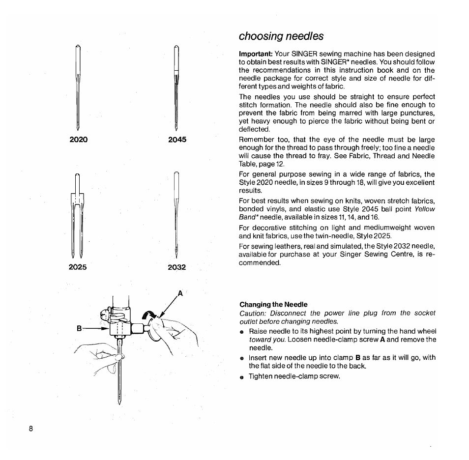 Choosing needles | SINGER 1050 User Manual | Page 9 / 85