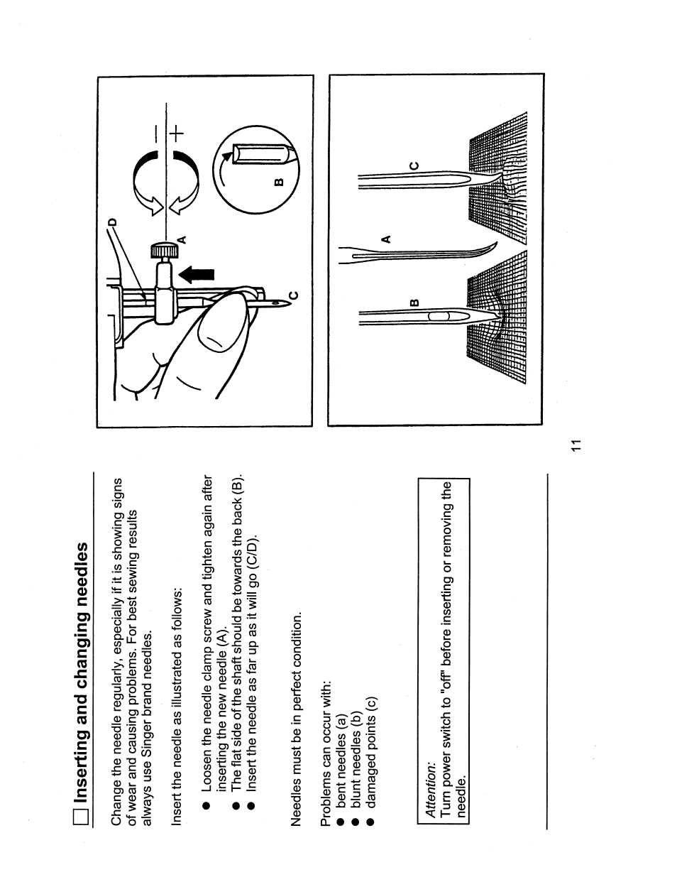 Inserting and changing needles | SINGER 1116 User Manual | Page 14 / 41