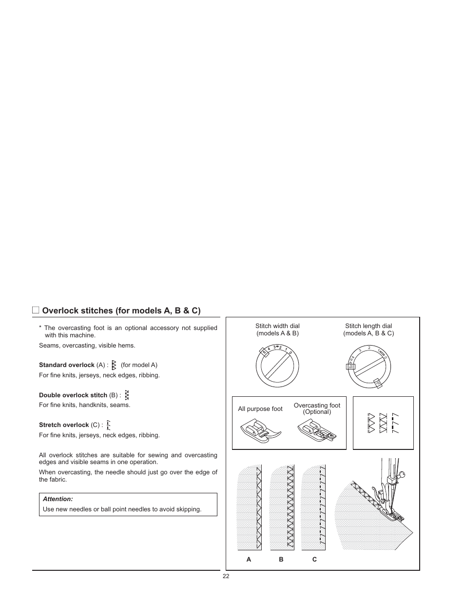 Overlock stitches (for models a, b & c) | SINGER 1120 User Manual | Page 25 / 38