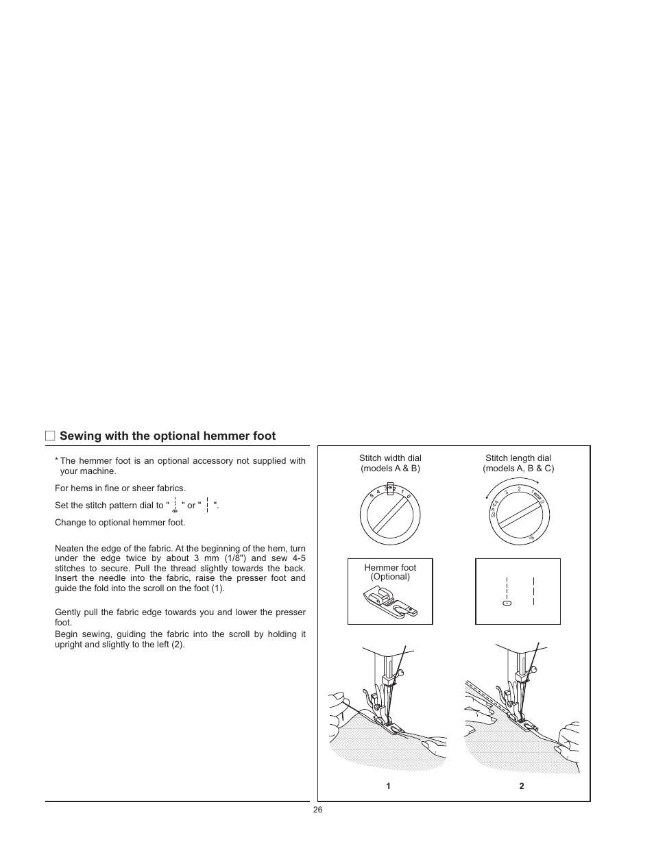 Sewing with the optional hemmer foot | SINGER 1120 User Manual | Page 29 / 38