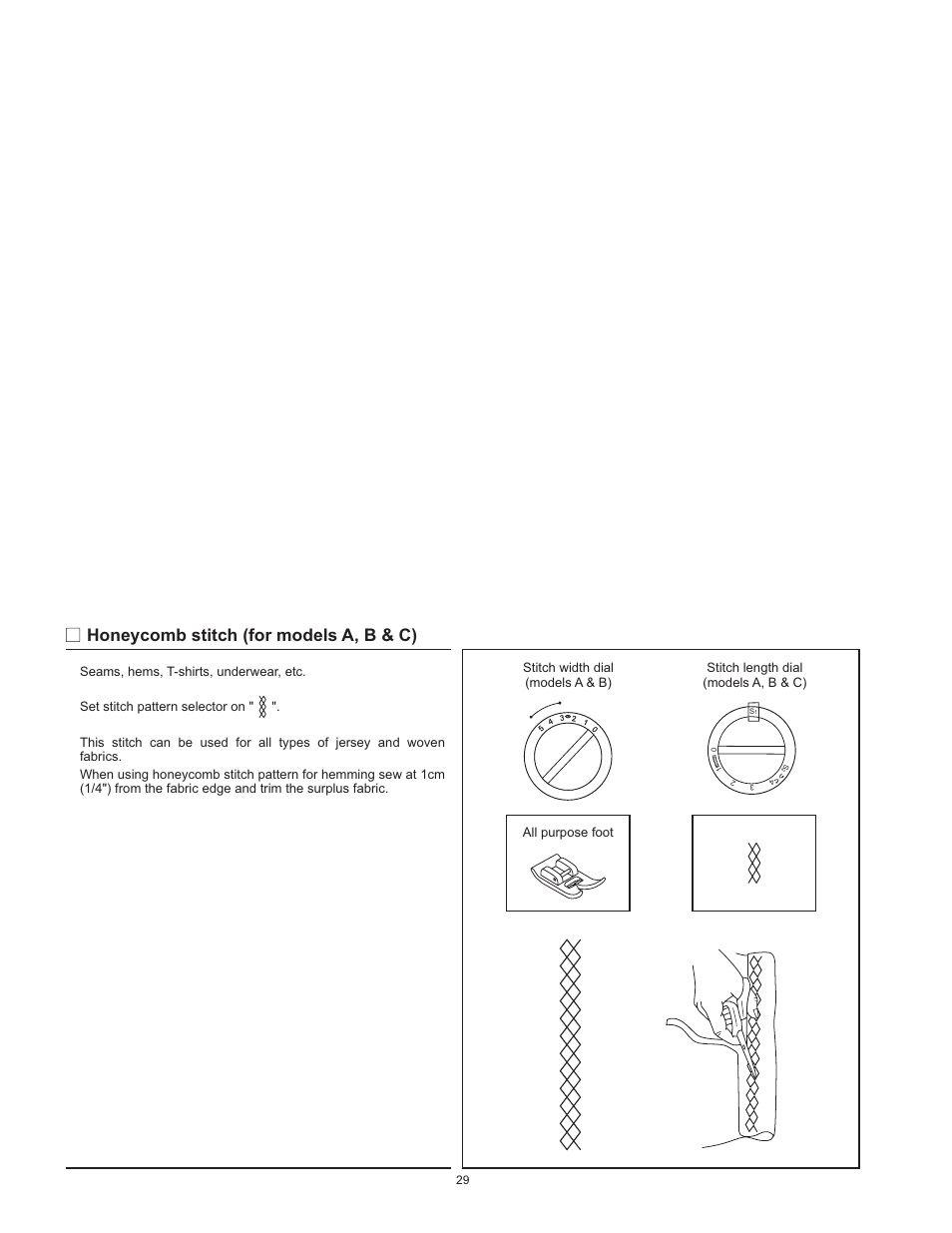 Honeycomb stitch (for models a, b & c) | SINGER 1120 User Manual | Page 32 / 38