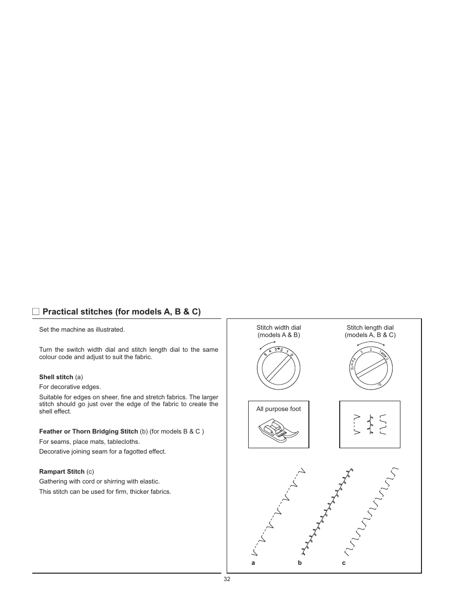 Practical stitches (for models a, b & c) | SINGER 1120 User Manual | Page 35 / 38