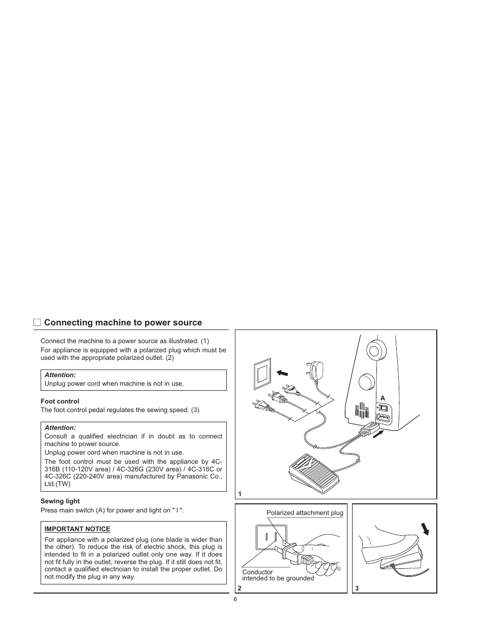 Connecting machine to power source | SINGER 1120 User Manual | Page 9 / 38