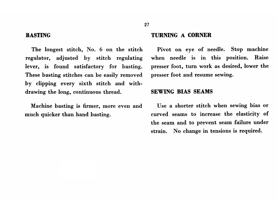 Turning a corner, Sewing bias seams | SINGER 115 User Manual | Page 29 / 56