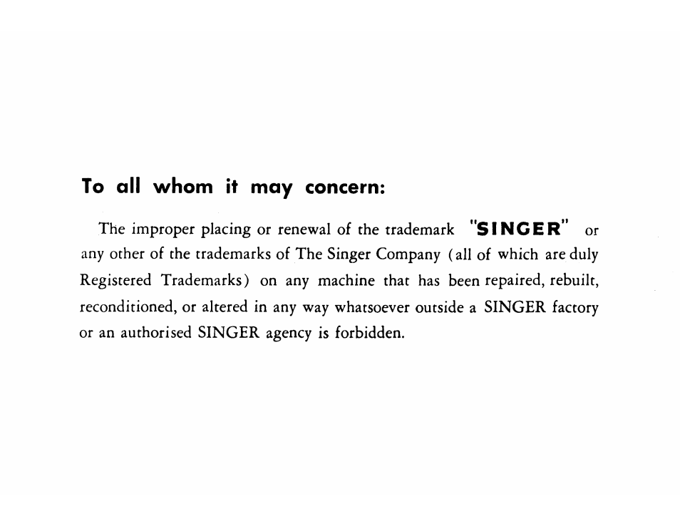 To all whom it may concern | SINGER 115 User Manual | Page 55 / 56