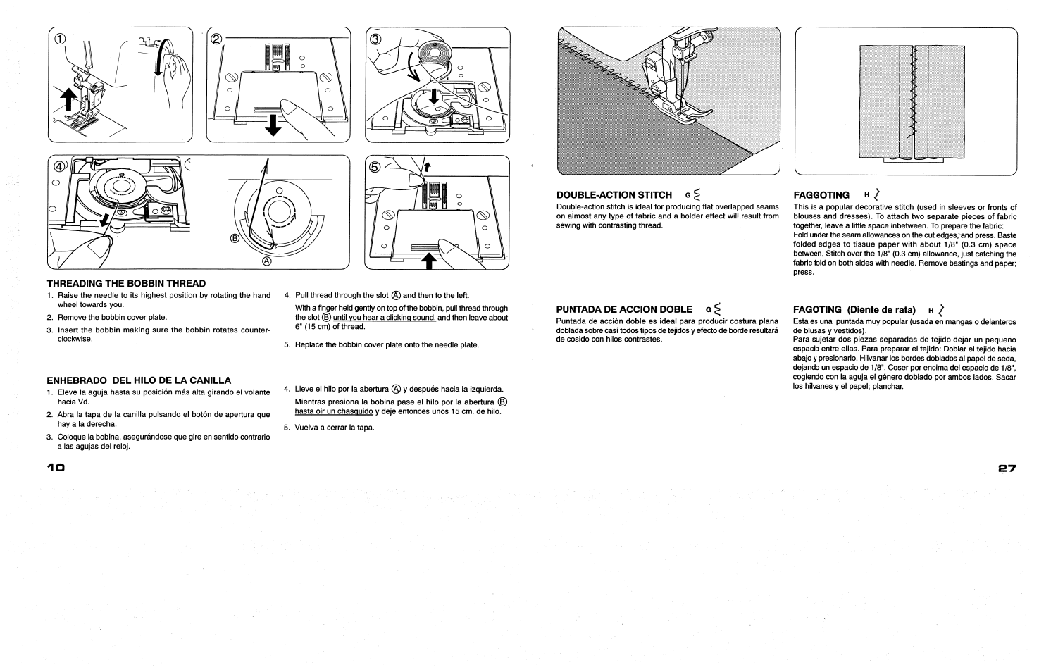 Threading the bobbin thread, Enhebrado del hilo de la canilla | SINGER 117 FEATHERWEIGHT II User Manual | Page 12 / 40