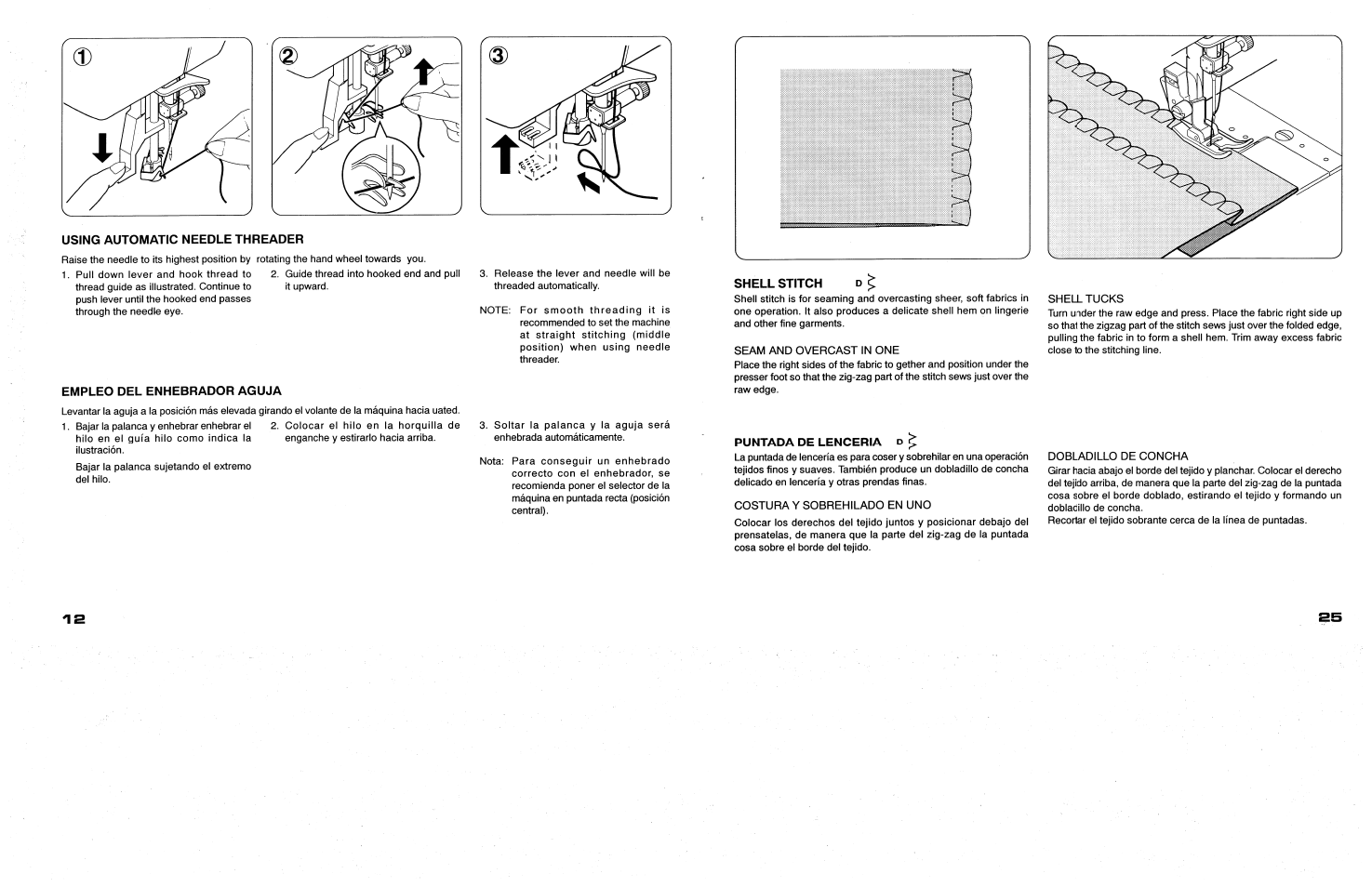 Using automatic needle threader, Empleo del enhebrador aguja | SINGER 117 FEATHERWEIGHT II User Manual | Page 14 / 40