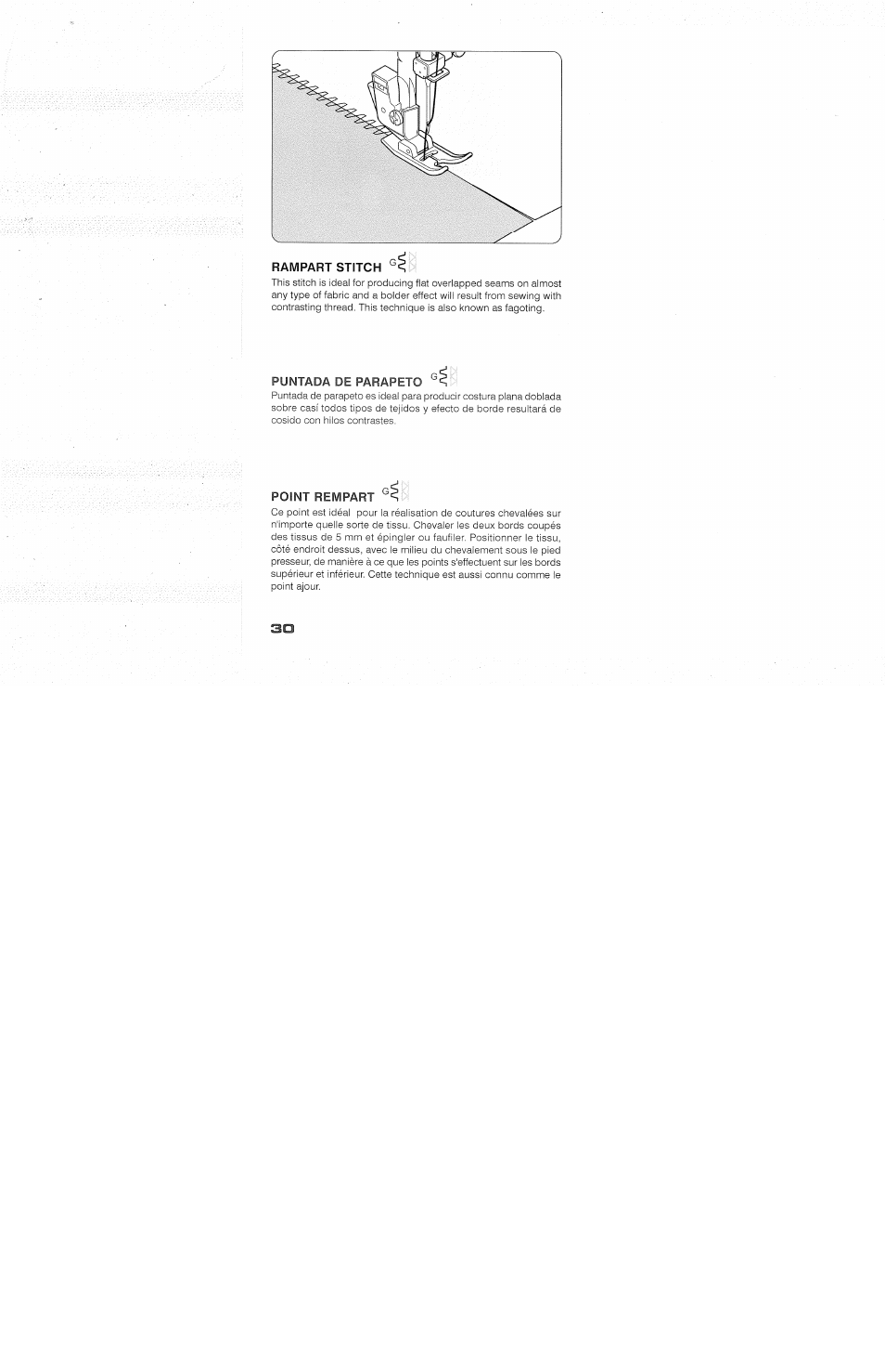 Rampart stitch, Puntada de parapeto s, Point rempart | SINGER 118 FEATHERWEIGHT II User Manual | Page 32 / 44