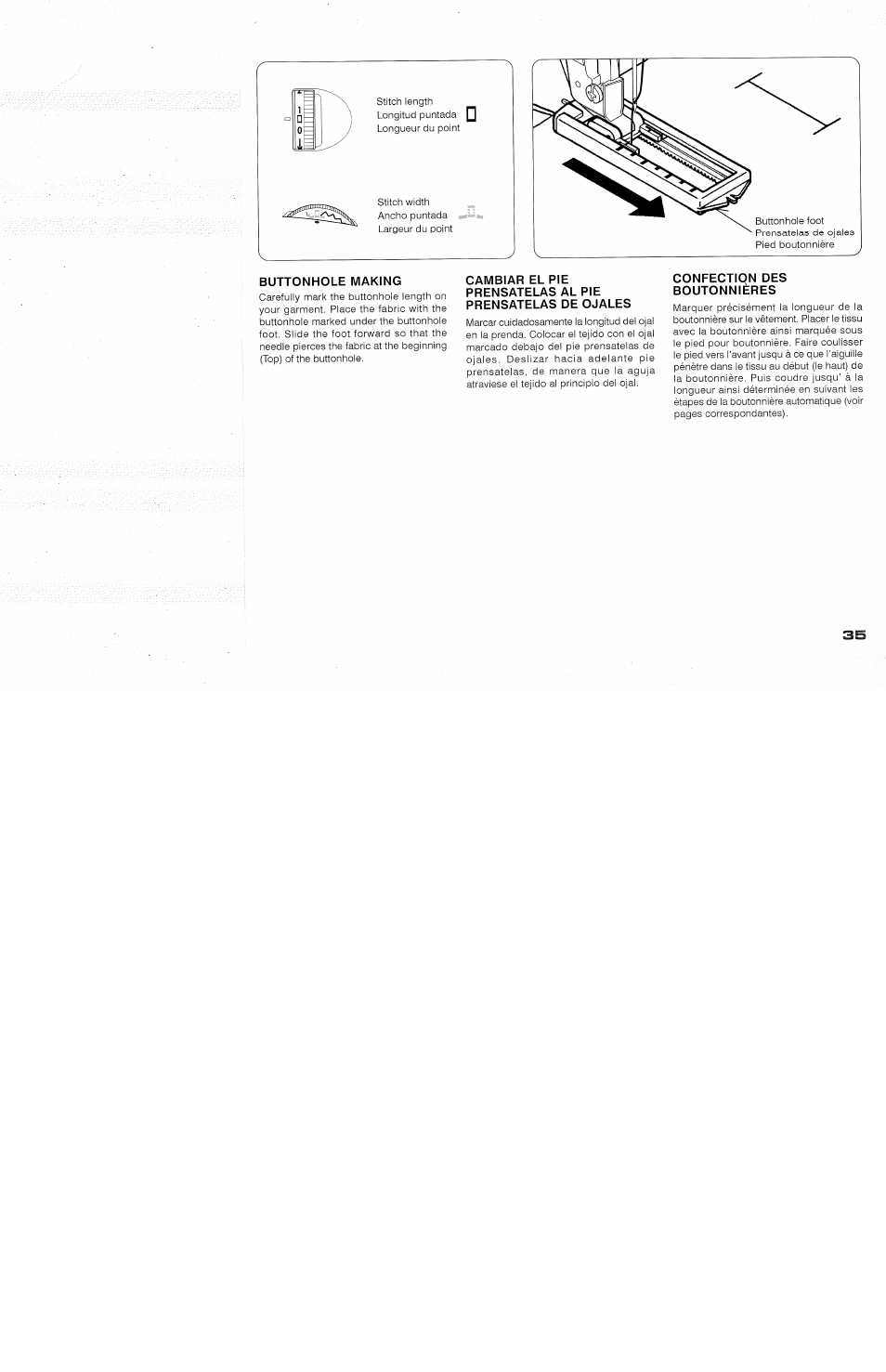 Buttonhole making, Confection des boutonnières, Buttonhoie making -37 | SINGER 118 FEATHERWEIGHT II User Manual | Page 37 / 44