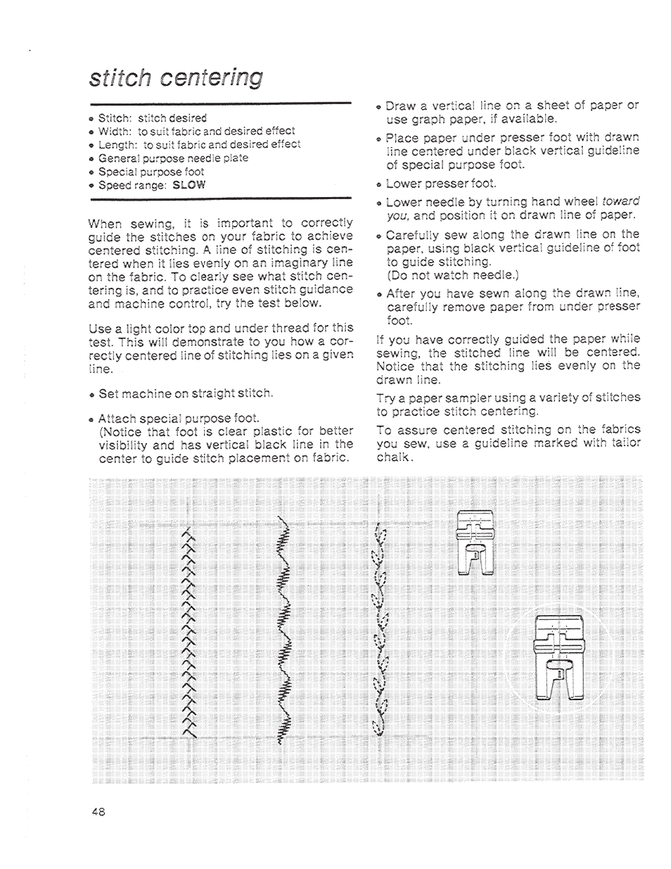 Stitch centerint, Stitch centering | SINGER 1200 Athena User Manual | Page 50 / 90