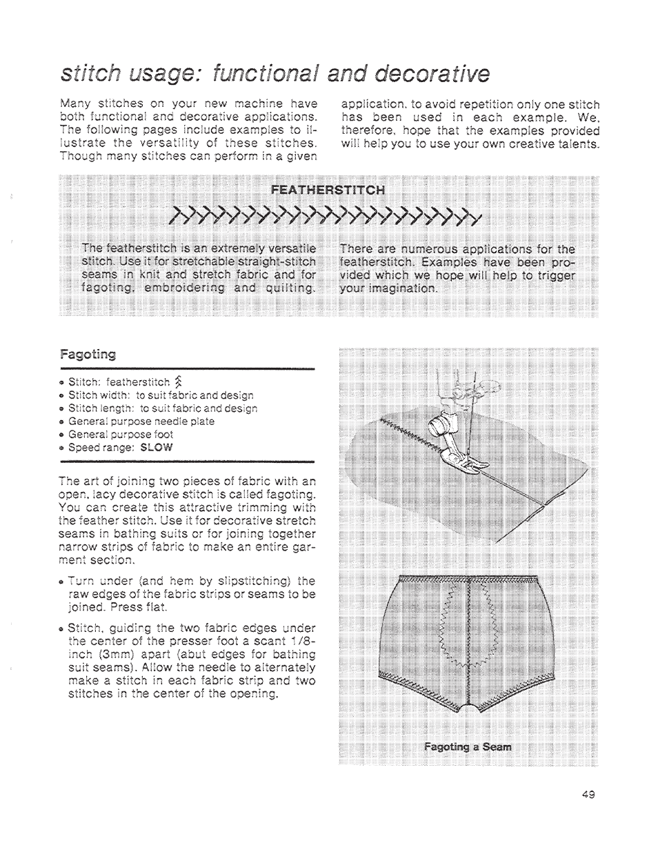 Stitch usage: functional and decorative, Featherstitch, Usage | Stitch, Functional and decorative | SINGER 1200 Athena User Manual | Page 51 / 90
