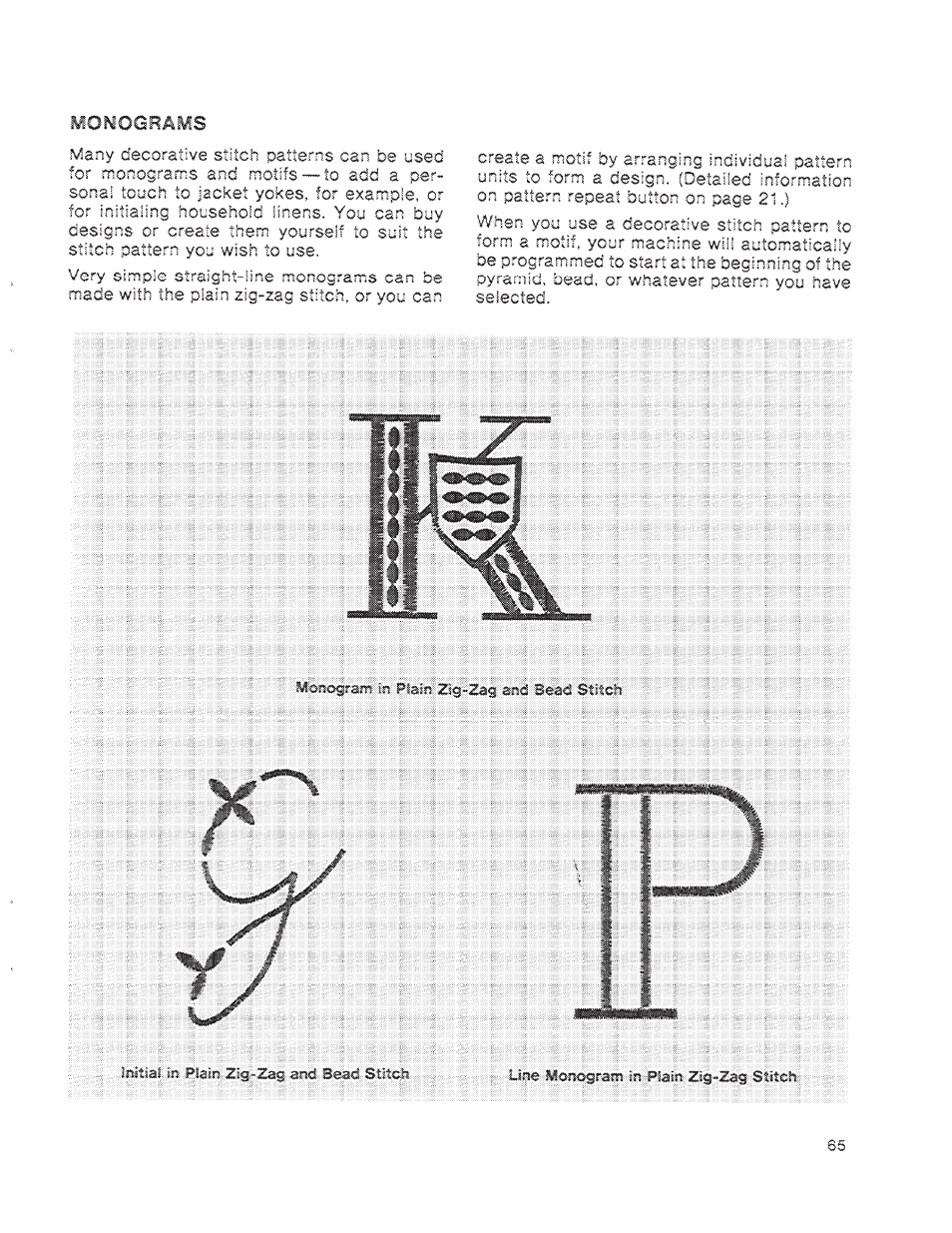 Ionograrri’^ in ìlaìht2s#zai'lìnb sticbl, Lthe...édnogram in plain zig-zag stitch | SINGER 1200 Athena User Manual | Page 67 / 90