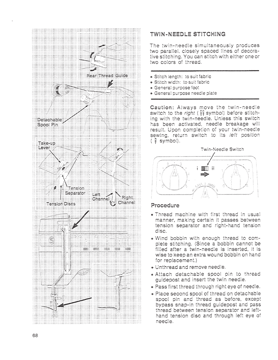 Twim-needle stitching, Procedyre | SINGER 1200 Athena User Manual | Page 70 / 90