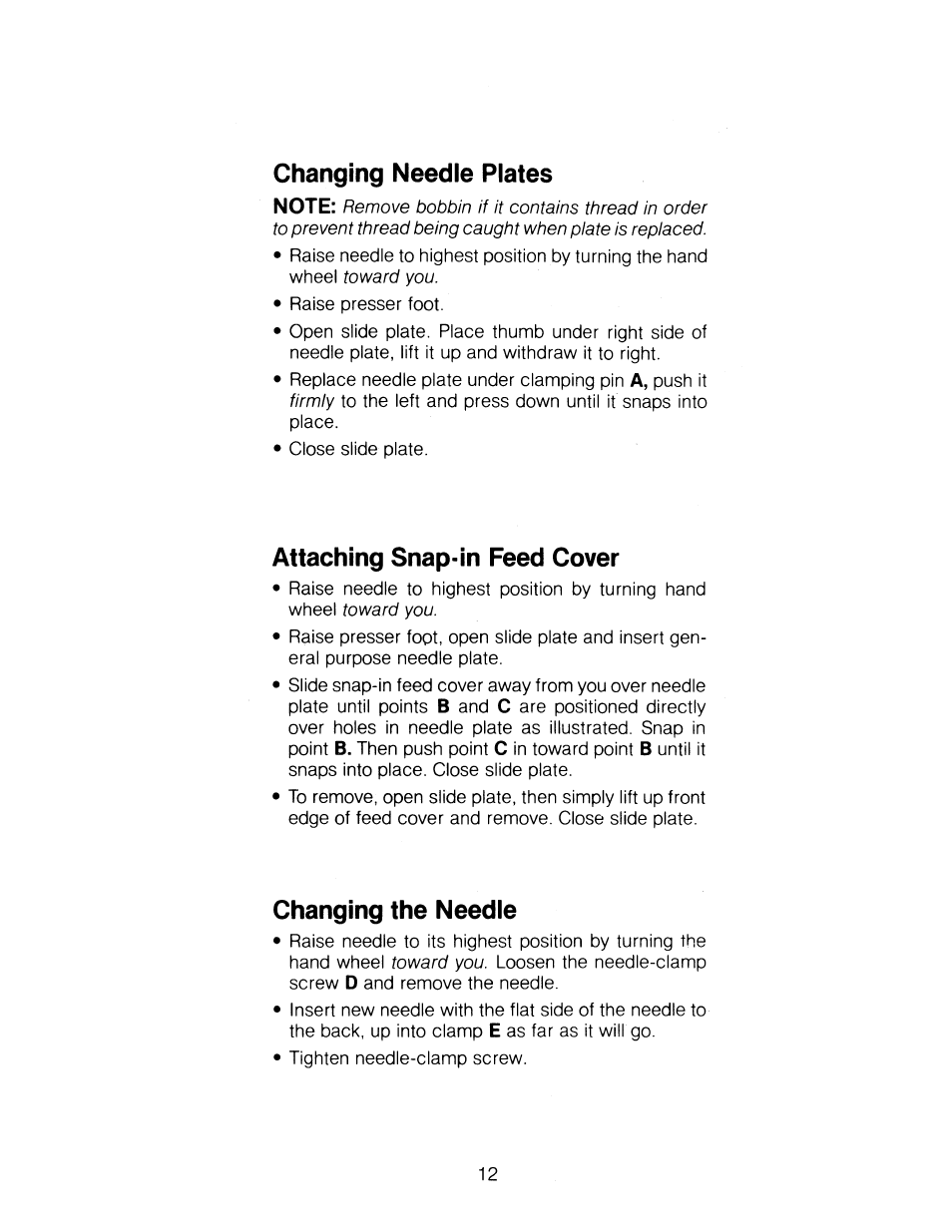 Attaching snap-in feed cover, Changing the needle | SINGER 1263 User Manual | Page 13 / 73