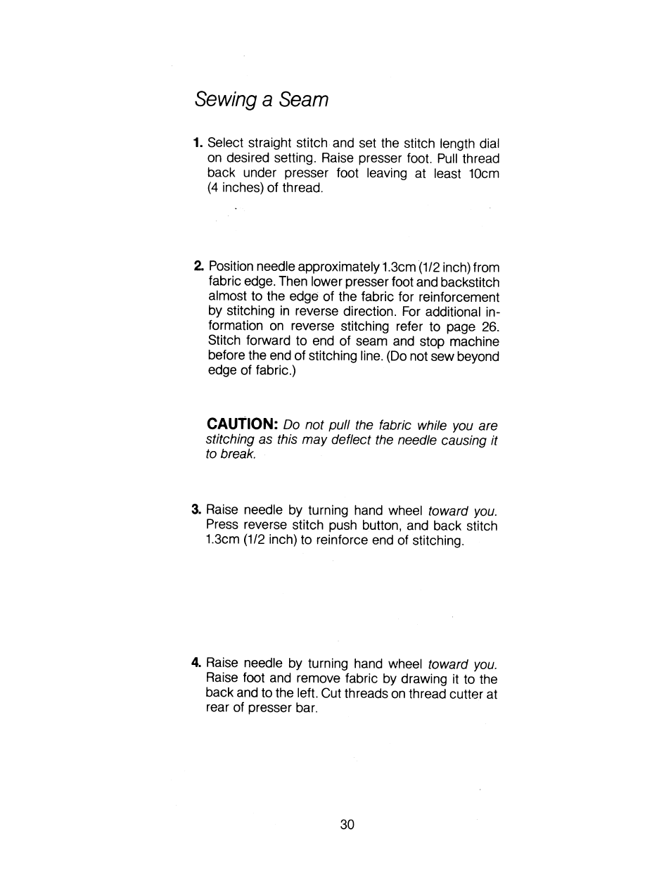 Sewing a seam | SINGER 1263 User Manual | Page 31 / 73