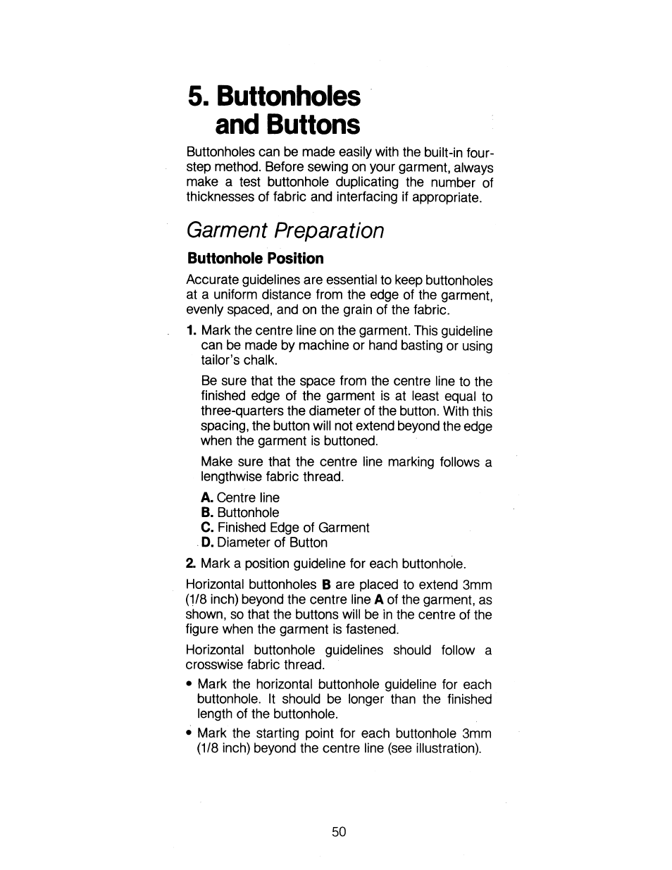 Buttonholes and buttons, Buttonhole position, Buttonhoies and buttons | Garment preparation | SINGER 1263 User Manual | Page 51 / 73
