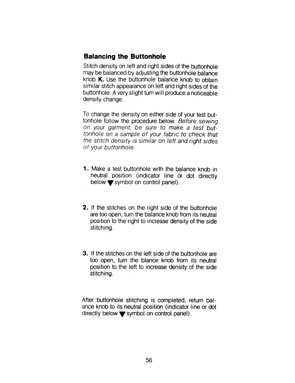Balancing the buttonhole | SINGER 1263 User Manual | Page 57 / 73
