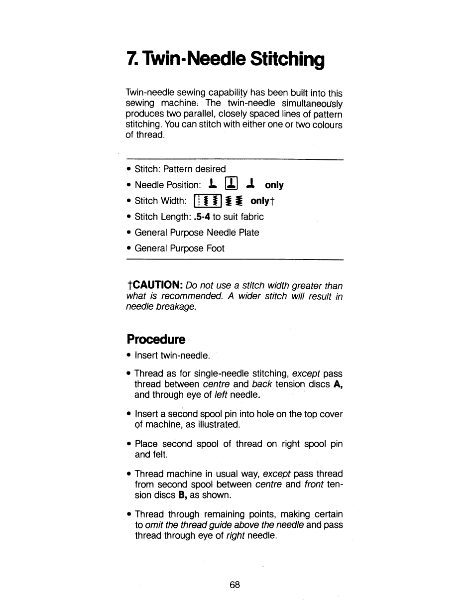 Twin-needle stitching, Procedure, Twin-needie stitching | SINGER 1263 User Manual | Page 69 / 73