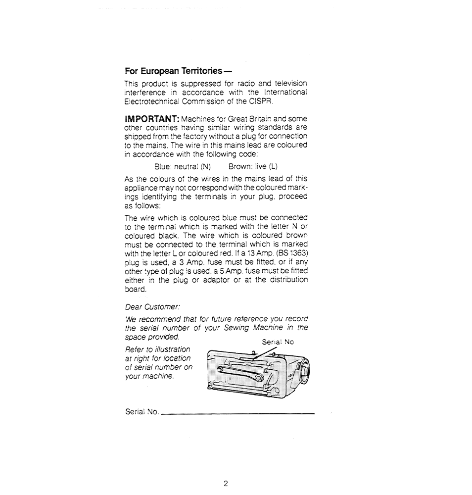 For eyropean territories | SINGER 1280 User Manual | Page 3 / 89