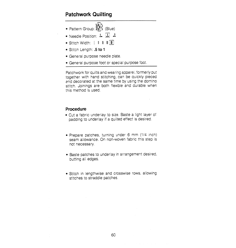 Patchwork quilting, Procedure | SINGER 1280 User Manual | Page 61 / 89