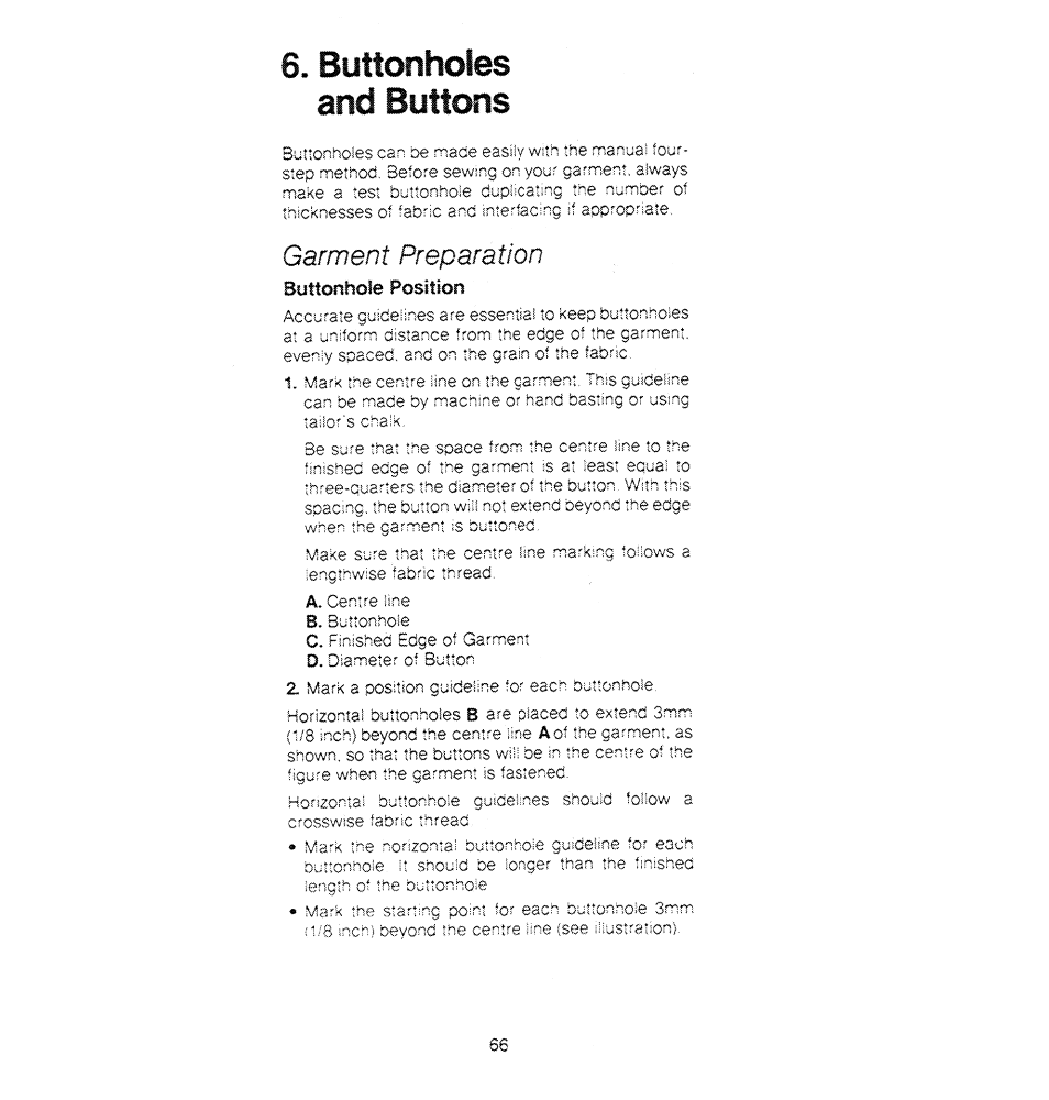 Buttonholes and buttons, Garment preparation, Suttonhofe positioni | SINGER 1280 User Manual | Page 67 / 89