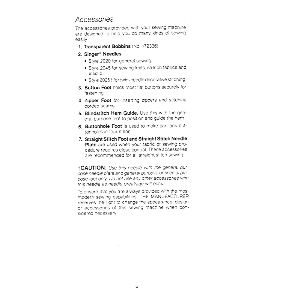 Accessories | SINGER 1280 User Manual | Page 7 / 89