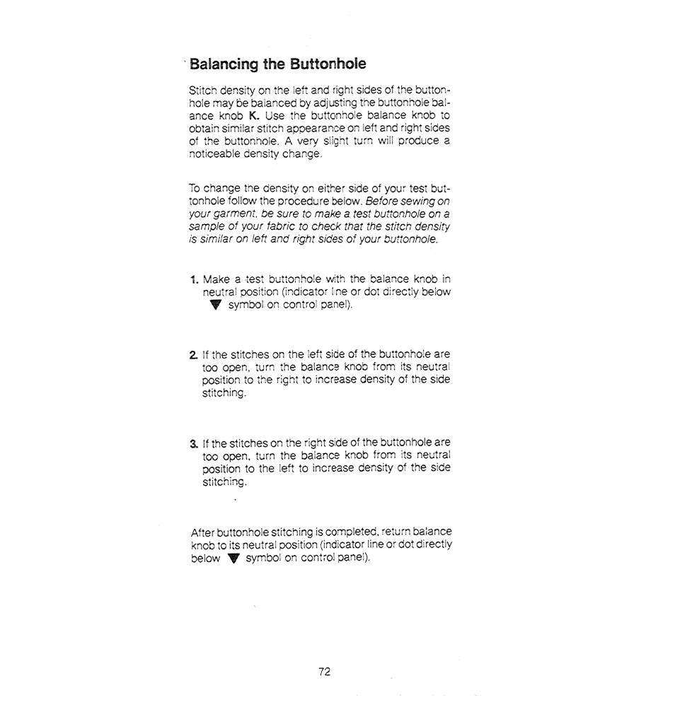 Balancing the buttonhole | SINGER 1280 User Manual | Page 73 / 89