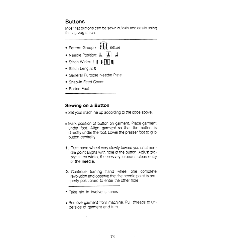 Buttons, Sewing on a bytton, Sj|j | SINGER 1280 User Manual | Page 75 / 89