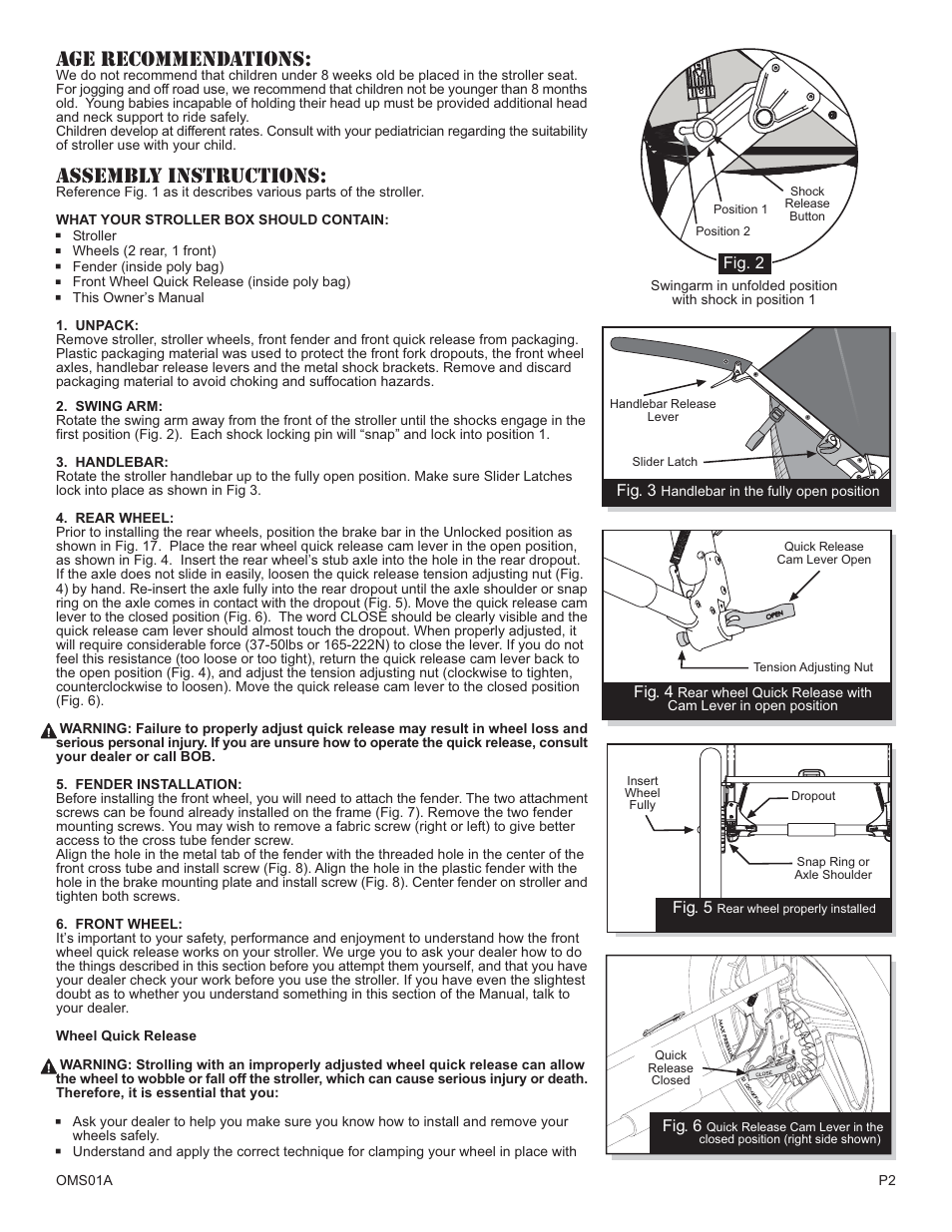 Age recommendations, Assembly instructions | BOB OMS09B User Manual | Page 2 / 7
