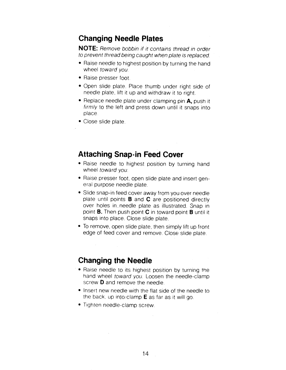 Changing needle plates, Attaching snap-in feed cover, Changing the needle | SINGER 1288 User Manual | Page 15 / 89