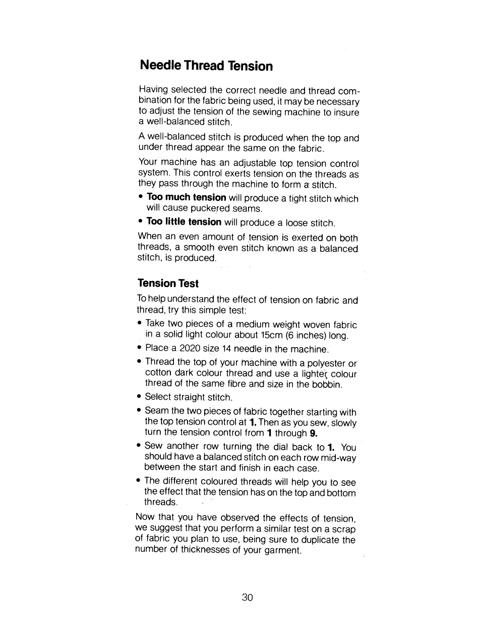 Needle thread tension, Tension test | SINGER 1288 User Manual | Page 31 / 89